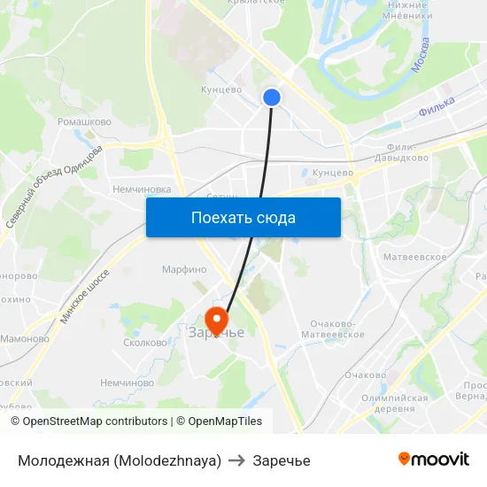 Молодежная (Molodezhnaya) to Заречье map