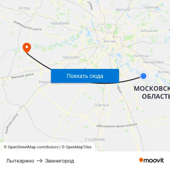 Лыткарино to Звенигород map
