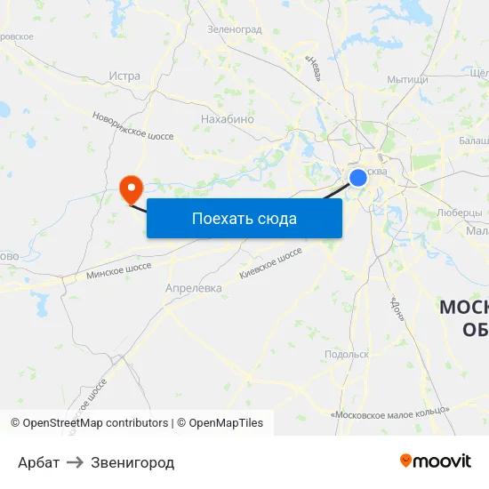 Арбат to Звенигород map