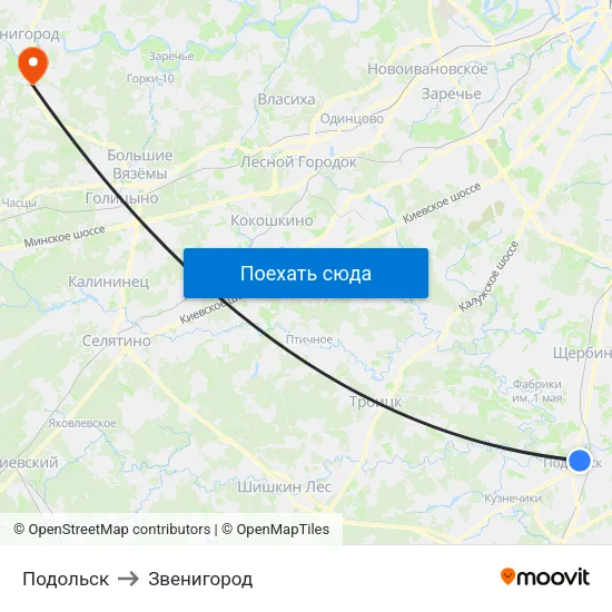 Подольск to Звенигород map