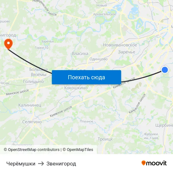 Черёмушки to Звенигород map