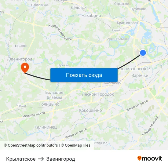 Крылатское to Звенигород map