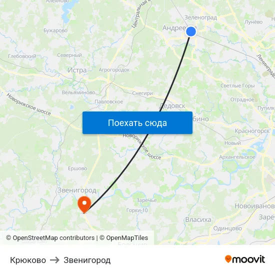 Крюково to Звенигород map