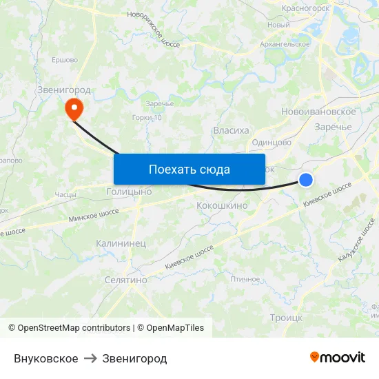 Внуковское to Звенигород map