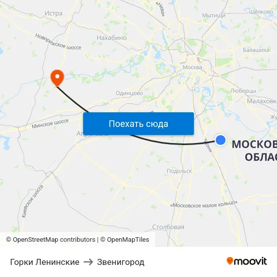 Горки Ленинские to Звенигород map