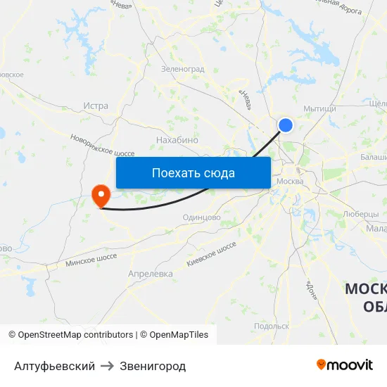 Алтуфьевский to Звенигород map
