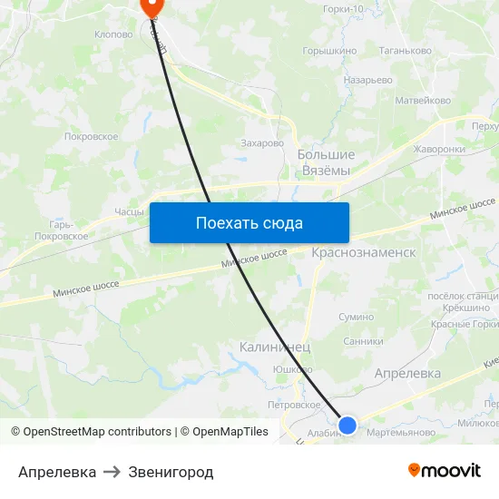 Апрелевка to Звенигород map