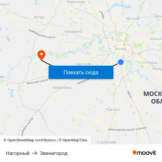 Нагорный to Звенигород map