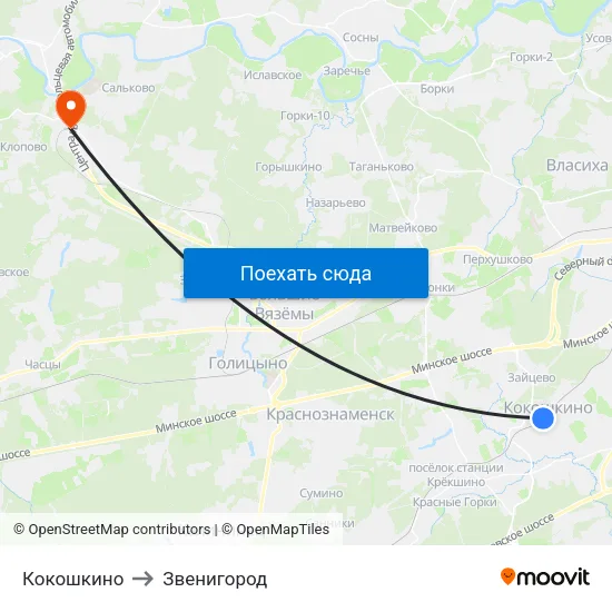 Кокошкино to Звенигород map