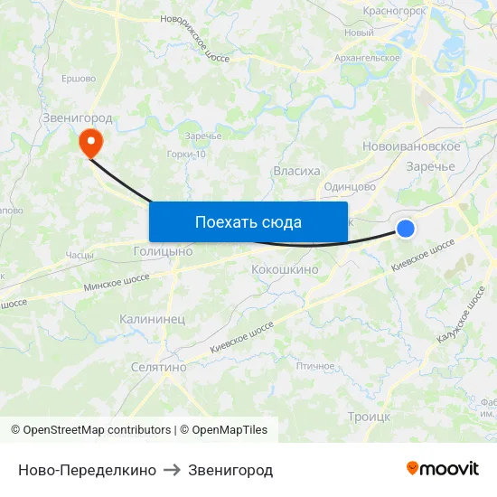 Ново-Переделкино to Звенигород map
