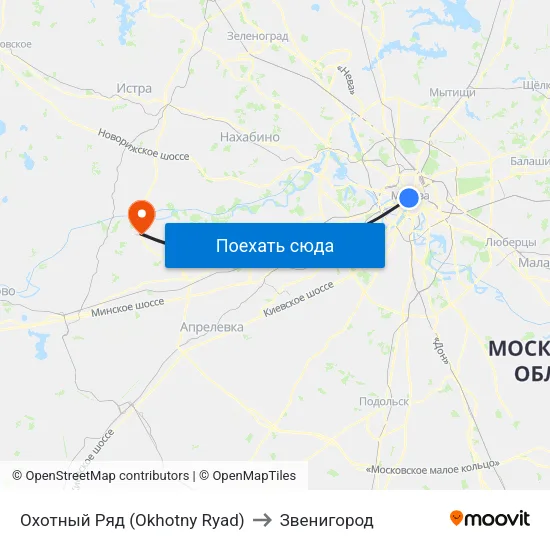 Охотный Ряд (Okhotny Ryad) to Звенигород map