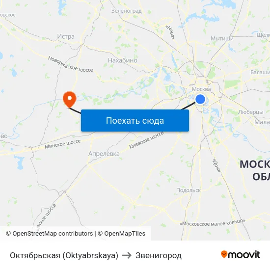 Октябрьская (Oktyabrskaya) to Звенигород map