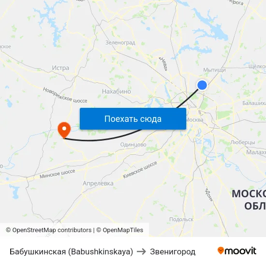 Бабушкинская (Babushkinskaya) to Звенигород map