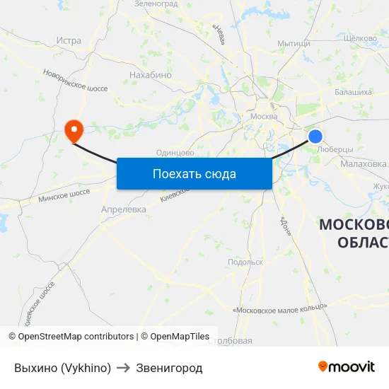 Выхино (Vykhino) to Звенигород map