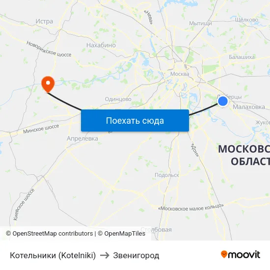 Котельники (Kotelniki) to Звенигород map