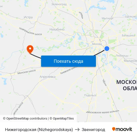 Нижегородская (Nizhegorodskaya) to Звенигород map