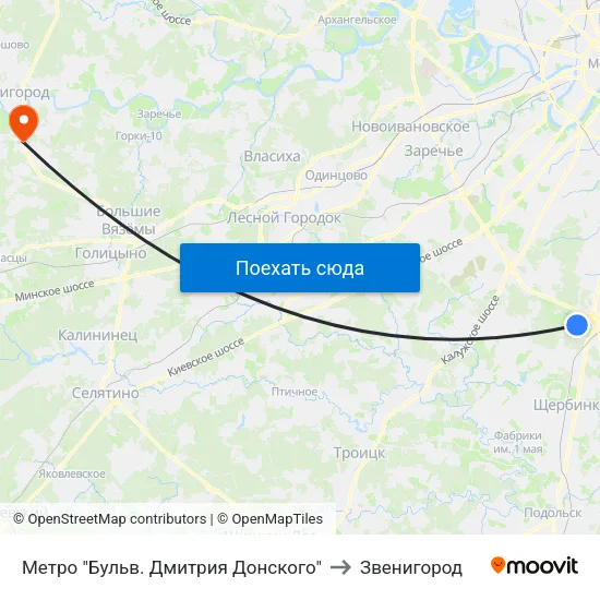 Метро "Бульв. Дмитрия Донского" to Звенигород map