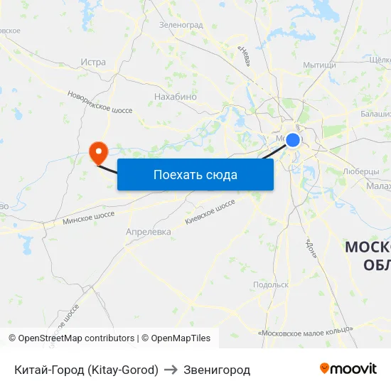 Китай-Город (Kitay-Gorod) to Звенигород map