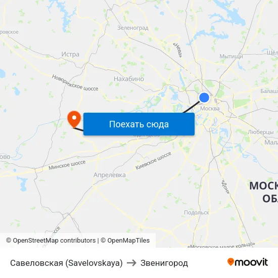 Савеловская (Savelovskaya) to Звенигород map