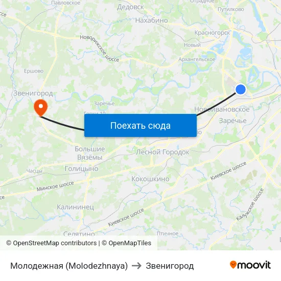 Молодежная (Molodezhnaya) to Звенигород map