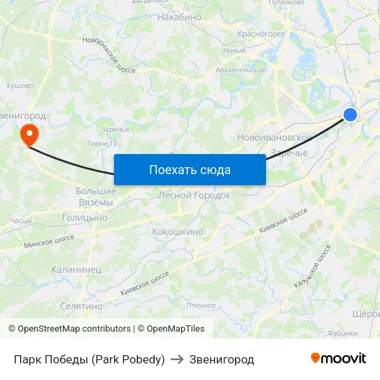 Парк Победы (Park Pobedy) to Звенигород map