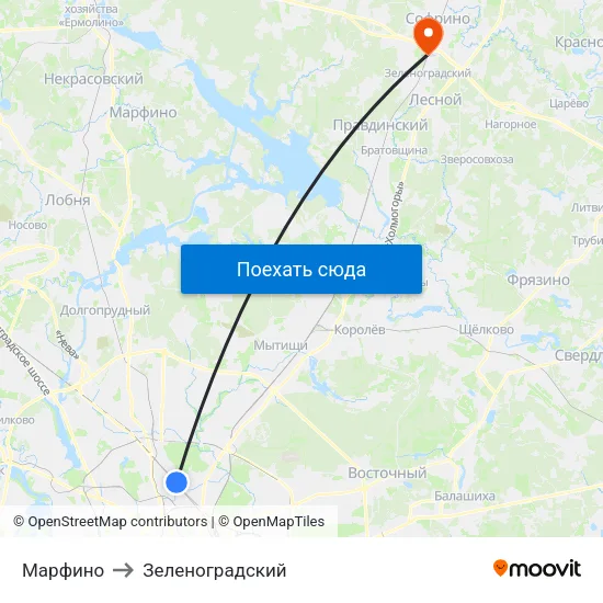 Марфино to Зеленоградский map