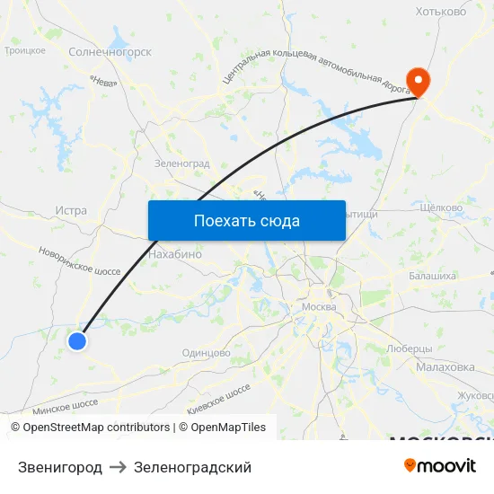 Звенигород to Зеленоградский map