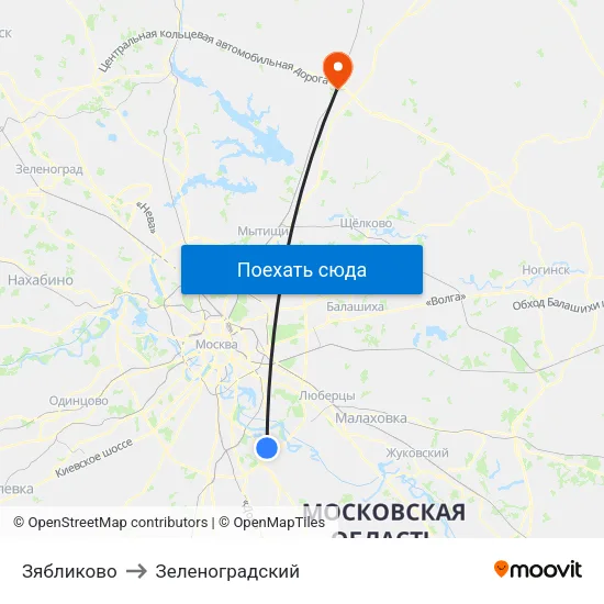 Зябликово to Зеленоградский map
