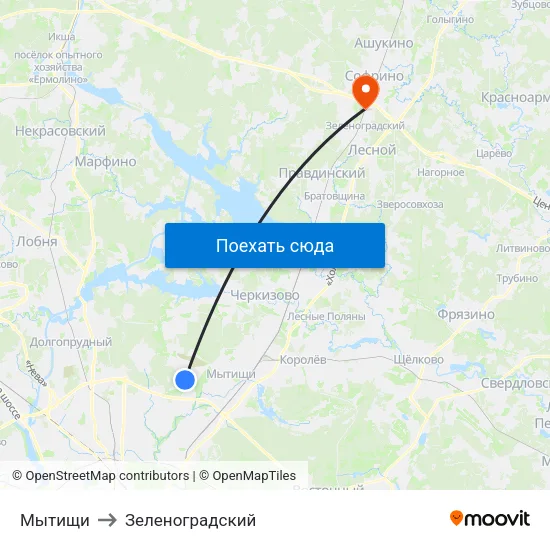 Мытищи to Зеленоградский map