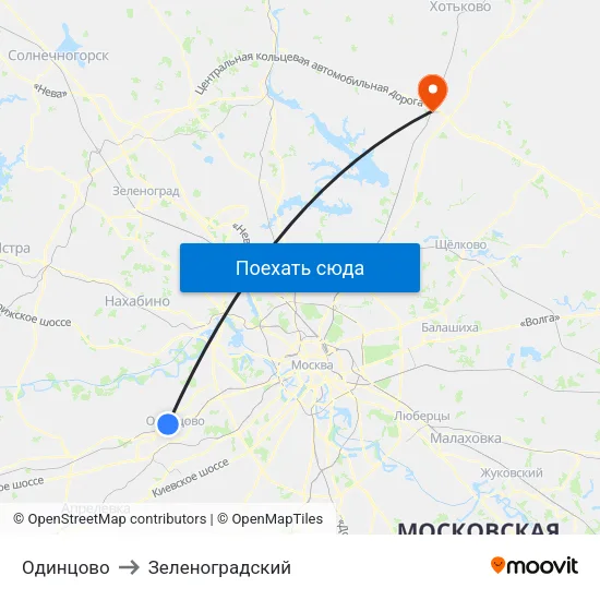 Одинцово to Зеленоградский map
