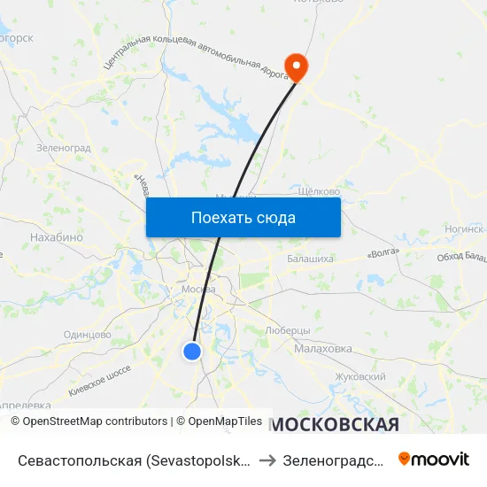 Севастопольская (Sevastopolskaya) to Зеленоградский map