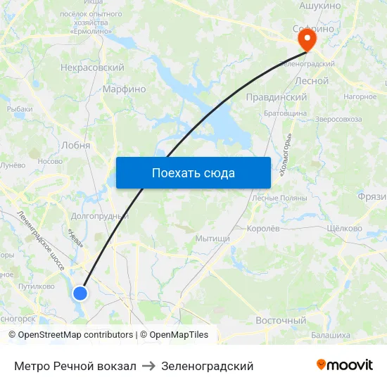 Метро Речной вокзал to Зеленоградский map