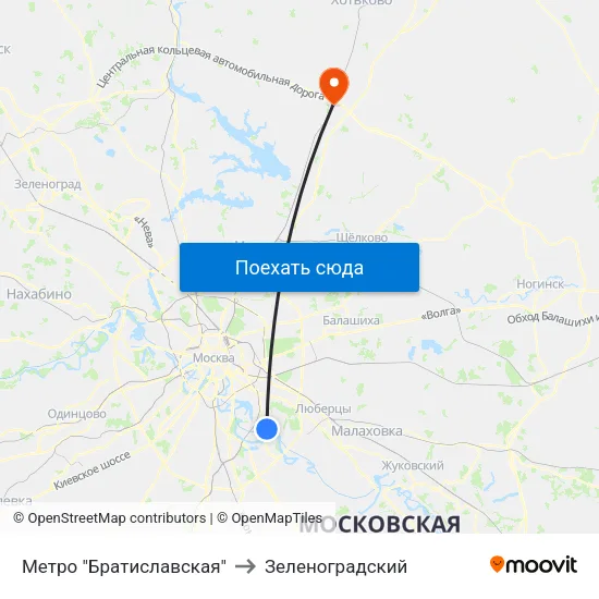 Метро "Братиславская" to Зеленоградский map
