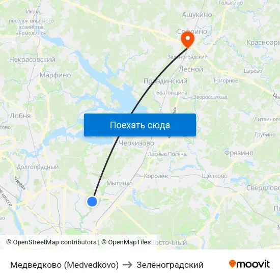 Медведково (Medvedkovo) to Зеленоградский map