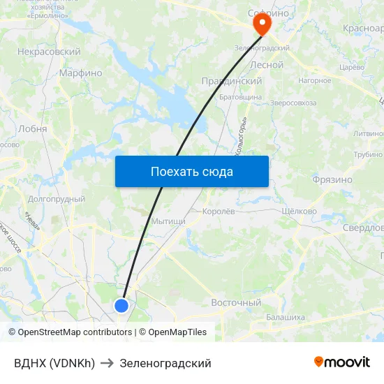 ВДНХ (VDNKh) to Зеленоградский map