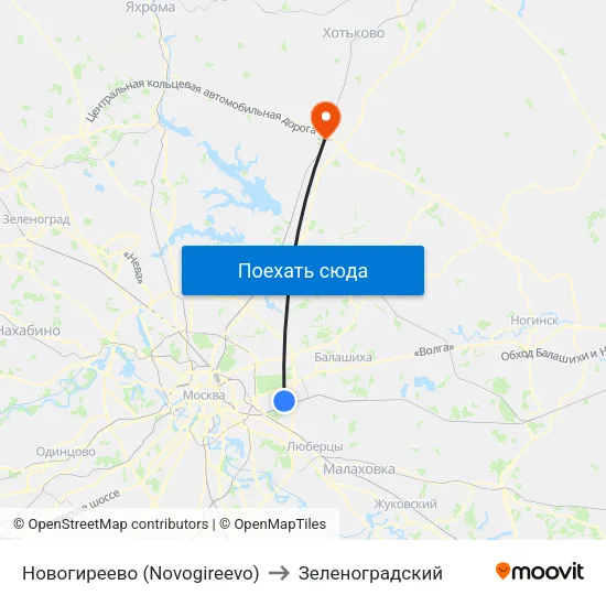 Новогиреево (Novogireevo) to Зеленоградский map