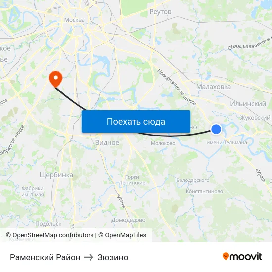 Раменский Район to Зюзино map