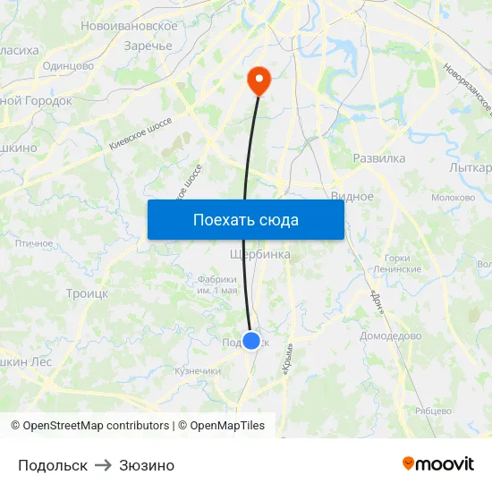 Подольск to Зюзино map