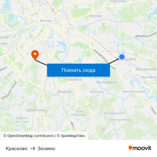 Красково to Зюзино map