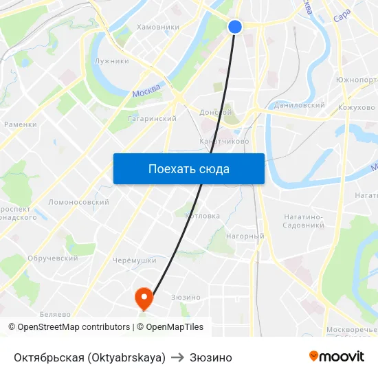 Октябрьская (Oktyabrskaya) to Зюзино map