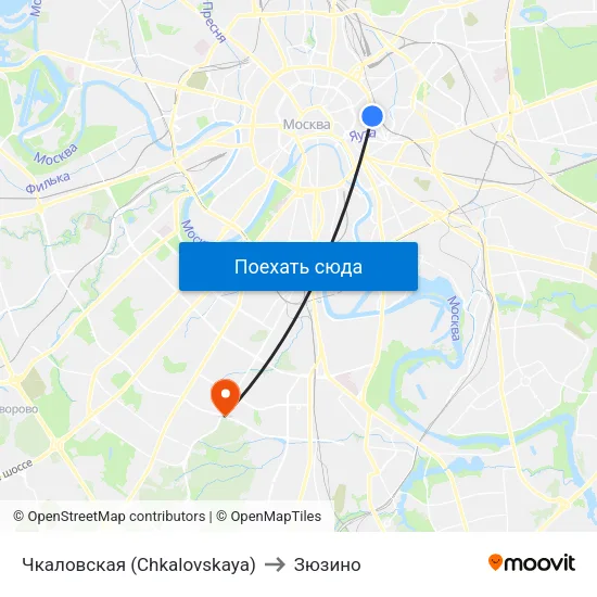 Чкаловская (Chkalovskaya) to Зюзино map