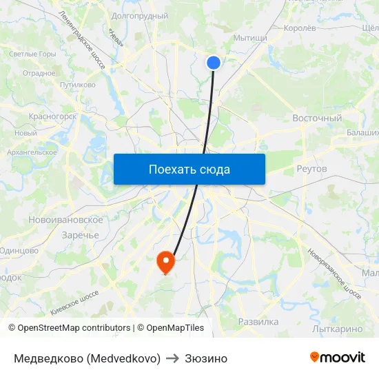 Медведково (Medvedkovo) to Зюзино map