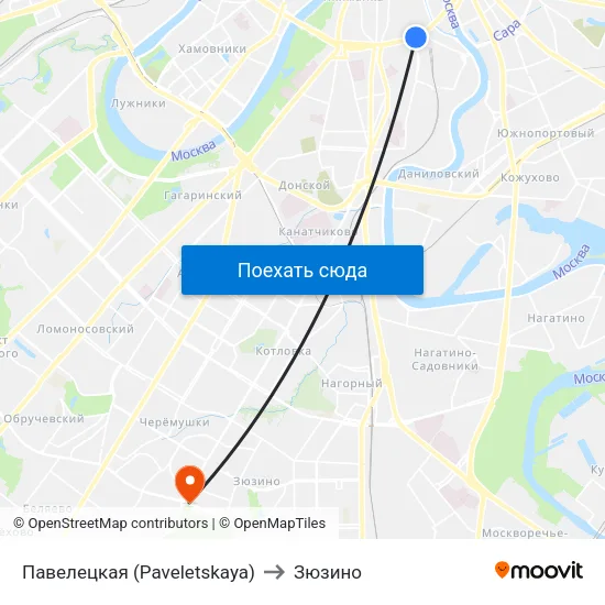 Павелецкая (Paveletskaya) to Зюзино map