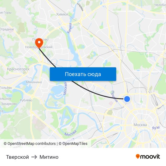 Тверской to Митино map