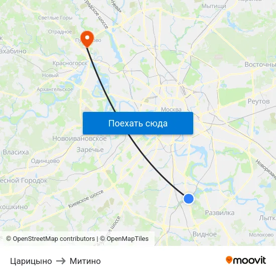 Царицыно to Митино map