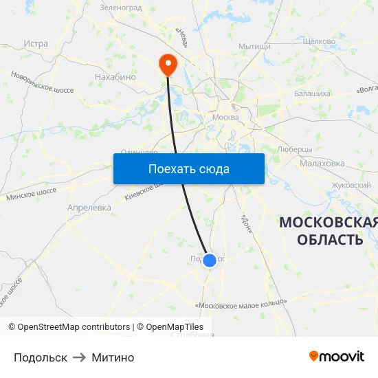 Подольск to Митино map