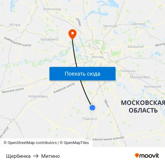 Щербинка to Митино map