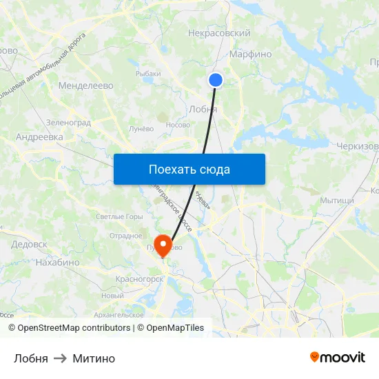Лобня to Митино map