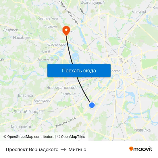 Проспект Вернадского to Митино map