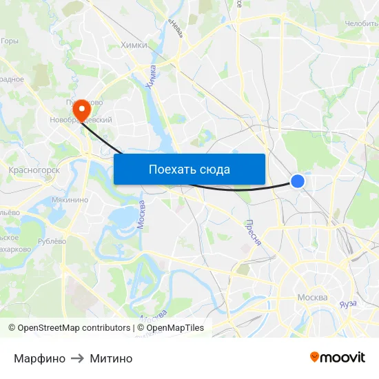 Марфино to Митино map